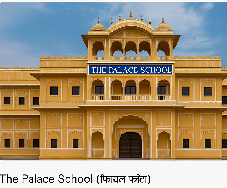 "जयपुर के सिटी पैलेस क्षेत्र में स्थित दि पैलेस स्कूल की बाहरी इमारत, बम धमकी के बाद सुरक्षा बलों की तैनाती और तलाशी अभियान के संदर्भ में प्रयुक्त